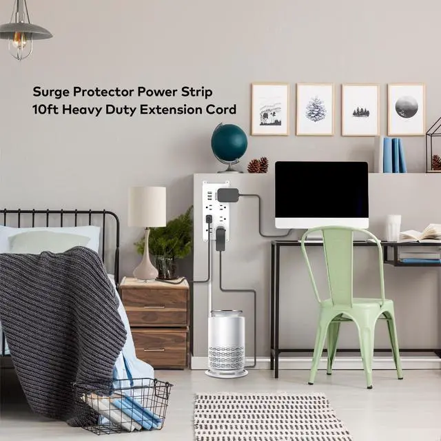 Alt view image 6 of 7 - TROND Power Strip Surge Protector, 7 Widely Spaced Outlets 3 USB Charging Ports , ETL Listed, Wall Mount Flat Plug 10ft Extension Cord 14AWG Heavy Duty 1700J, for Home, Office Garage, White