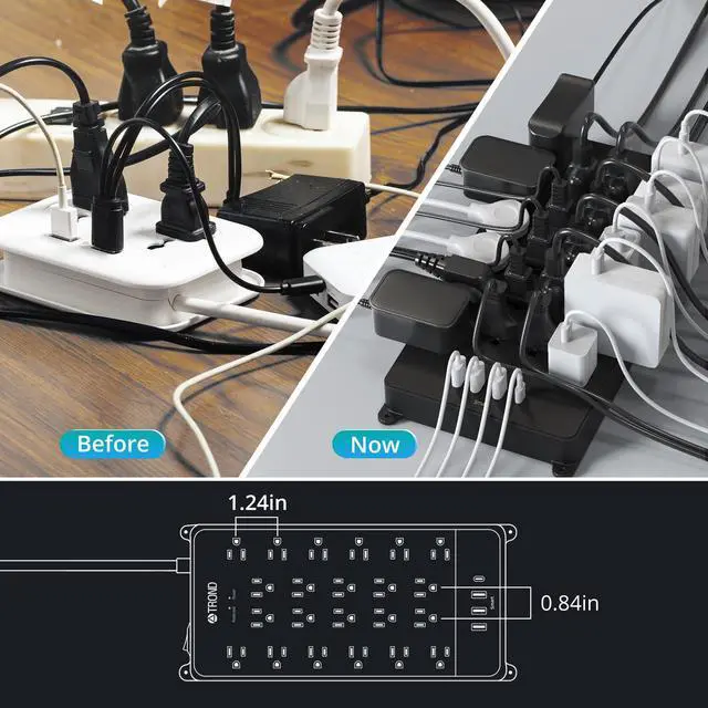 Alt view image 3 of 7 - TROND Surge Protector Power Strip, 22 Widely Spaced Outlets with 4 USB Ports (1 USB C), Wall Mount, 4000 Joules, ETL Listed, 10 ft Flat Plug Heavy Duty Extension Cord for Home, Office, Dorm Essential