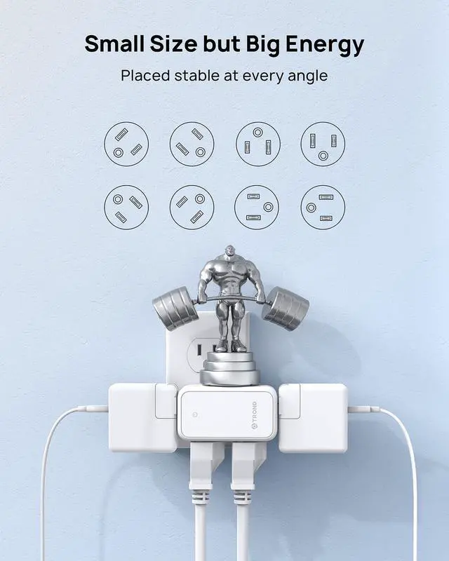 Alt view image 4 of 7 - TROND Multi Plug Outlet Extender - Wall Outlet Splitter with 360° Rotating Plug, 6 AC Outlet Adapter, 3-Sided Swivel Plug Expander, Small Electrical Outlet Extender for Travel Cruise Home Dorm Room