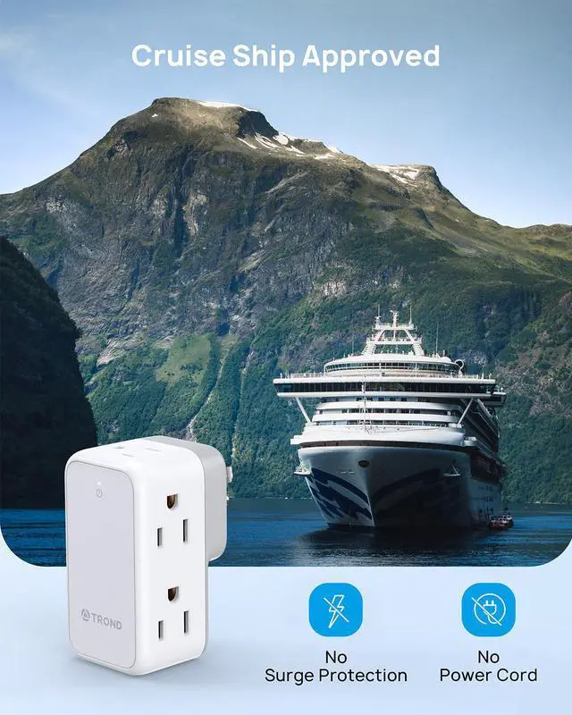 Alt view image 5 of 7 - TROND Multi Plug Outlet Extender - Wall Outlet Splitter with 360° Rotating Plug, 6 AC Outlet Adapter, 3-Sided Swivel Plug Expander, Small Electrical Outlet Extender for Travel Cruise Home Dorm Room