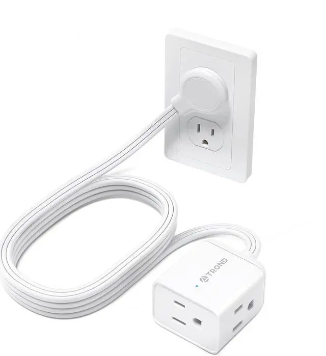 Main image of TROND Flat Extension Cord 6 Feet - Left Angled Flat Plug Power Strip, 16 AWG Power Cord Extension Indoor, 3 Prong Extension Cord with Multiple 3 Outlets for Office Home Kitchen Appliances, White