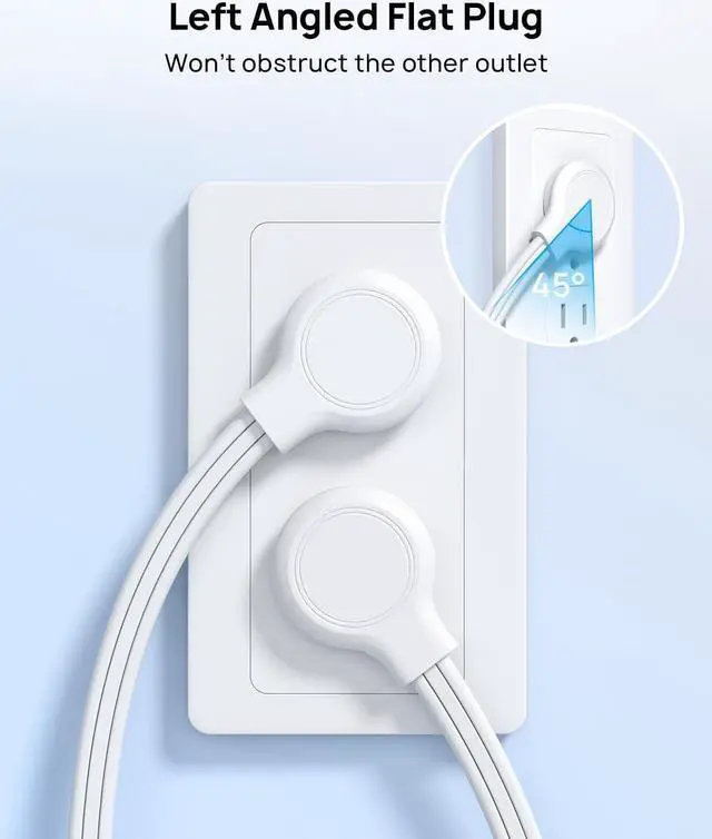 Alt view image 3 of 6 - TROND Flat Extension Cord 6 Feet - Left Angled Flat Plug Power Strip, 16 AWG Power Cord Extension Indoor, 3 Prong Extension Cord with Multiple 3 Outlets for Office Home Kitchen Appliances, White