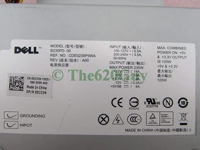 Alt view image 10 of 12 - Dell M618F Dell 235 Watt Power Supply For Optiplex Gx360 380 Dt