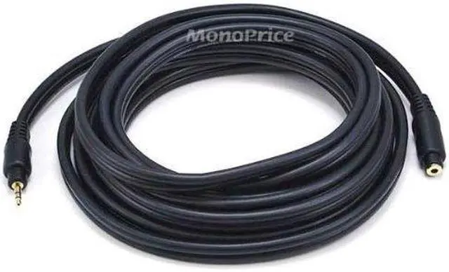 Alt view image 4 of 9 - Monoprice 15ft Premium 3.5mm Stereo Male to 3.5mm Stereo Female 22AWG Extension Cable (Gold Plated) - Black