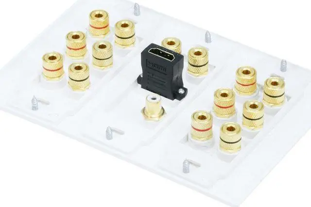 Alt view image 3 of 9 - Monoprice 3-Gang 7.1 Surround Sound Distribution Wall Plate - White - With HDMI, For Home Theater, Speaker Wire And More