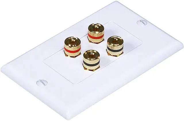 Alt view image 4 of 7 - Monoprice High Quality Banana Binding Post Two-Piece Inset Wall Plate - White - Coupler Type For 2 Speakers
