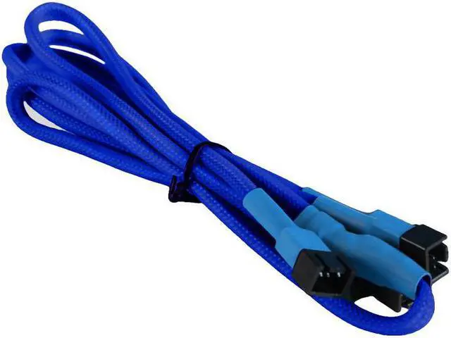 Main image of Blue 3-Pin to 4 x 3-Pin Computer Case Black Sleeved Fan Power Y-Splitter Cable for PC Computers