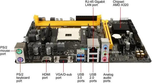 Alt view image 3 of 5 - BIOSTAR A320MH PRO AM4 SATA 6Gb/s USB 3.1 HDMI Micro ATX AMD Motherboard
