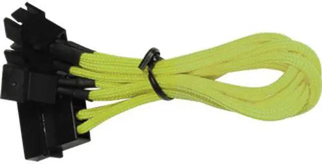 Main image of Yellow 4-pin to 3x 3 Pin 12V Splitter PC Case Computer Cooling Fan Cable Cord Adapter Braided Premium Sleeved