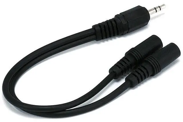 Main image of Monoprice 667 6inch 3.5mm Stereo Plug - Two 3.5mm Stereo Jack Cable Cord