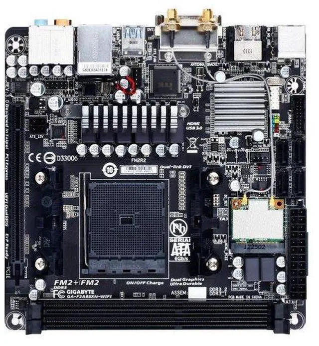 Alt view image 5 of 7 - GIGABYTE GA-F2A88XN-WIFI FM2+ / FM2 AMD A88X (Bolton D4) SATA 6Gb/s USB 3.0 HDMI Mini ITX AMD Motherboard