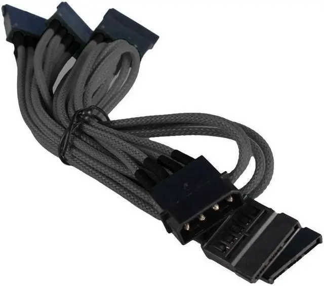 Main image of 4-Pin to 5 x SATA Cable Cord Premium Sleeved Braided Adapter PC Computer