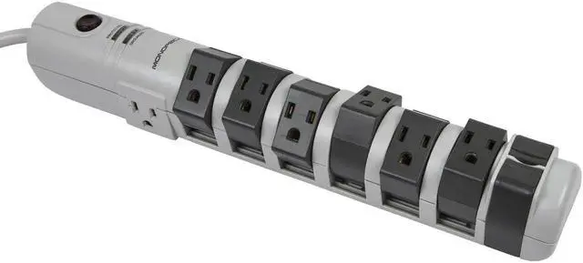 Alt view image 5 of 20 - Monoprice Power & Surge - 8 Outlet Rotating Surge Strip - Gray | UL Rated 2, 160 Joules with Grounded and Protected Light Indicator
