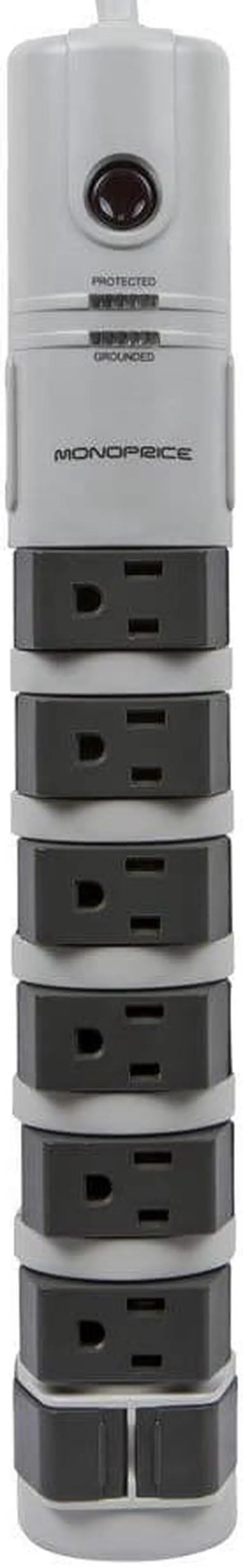 Alt view image 6 of 20 - Monoprice Power & Surge - 8 Outlet Rotating Surge Strip - Gray | UL Rated 2, 160 Joules with Grounded and Protected Light Indicator