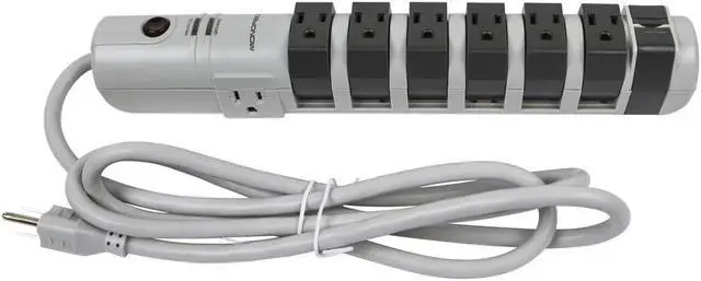 Alt view image 7 of 20 - Monoprice Power & Surge - 8 Outlet Rotating Surge Strip - Gray | UL Rated 2, 160 Joules with Grounded and Protected Light Indicator