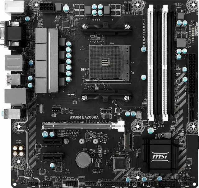 Alt view image 3 of 6 - MSI Motherboard B350M BAZOOKA AMD B350 Chipset AM4 DDR4 Memory 1 x PCI Express 3.0 x 16 Micro ATX