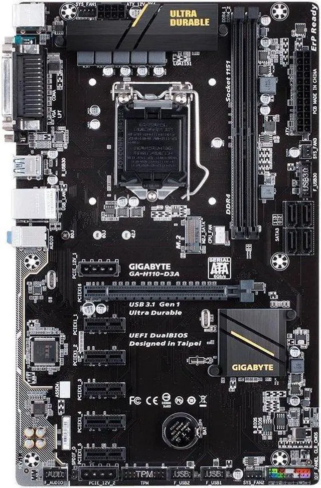 Alt view image 7 of 8 - GIGABYTE GA-H110-D3A (rev. 1.0) LGA 1151 Intel H110 SATA 6Gb/s USB 3.1 ATX Intel Motherboard for Cryptocurrency Mining (BTC)