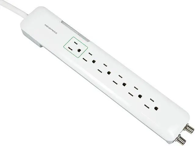 Alt view image 6 of 9 - Monoprice Power & Surge - 6 Outlet Slim Surge Protector Power Strip With Coaxial Line Protection - 4 Feet - White | Cord UL Rated 1,080 Joules With Protected Light Indicator (109199)