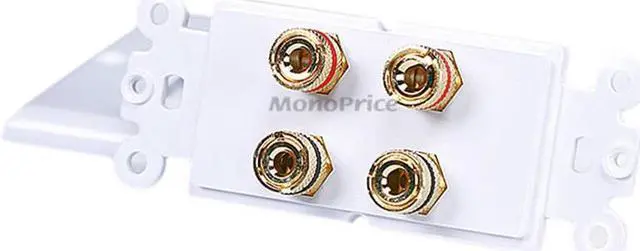 Alt view image 6 of 7 - Monoprice High Quality Banana Binding Post Two-Piece Inset Wall Plate - White - Coupler Type For 2 Speakers