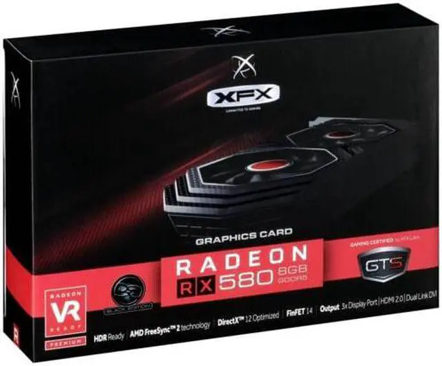 Alt view image 5 of 9 - XFX GTS Black Edition RX 580 8GB OC+ 1425MHz RX-580P8DBD6 DDR5 3xDP HDMI DVI With XFX Custom Backplate