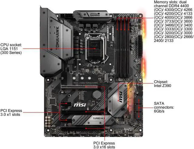 Alt view image 7 of 10 - MSI MAG Z390 TOMAHAWK LGA 1151 (300 Series) Intel Z390 HDMI SATA 6Gbs USB 31 ATX Intel Motherboard
