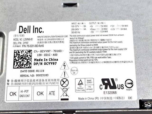 Alt view image 5 of 6 - Genuine Power Supply For DELL Optiplex 390 790 990 3010 Inspiron 537s 540s 545s 546s 560s 570s 580s 620s