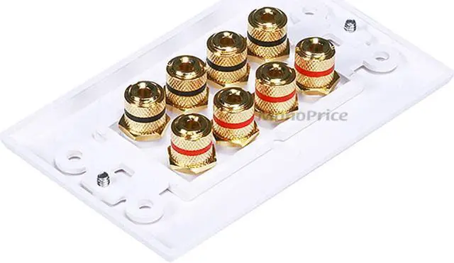 Alt view image 7 of 11 - Monoprice High Quality Banana Binding Post Two-Piece Inset Wall Plate For 4 Speakers - Coupler Type