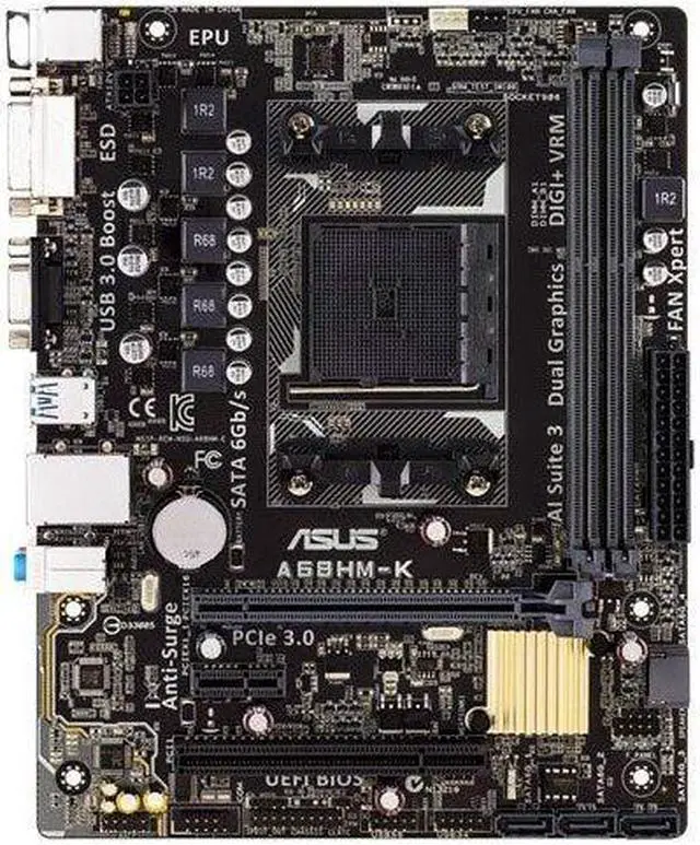Alt view image 3 of 5 - ASUS A68HM-K AMD FM2+ Socket A68H Chipset Micro ATX Motherboard