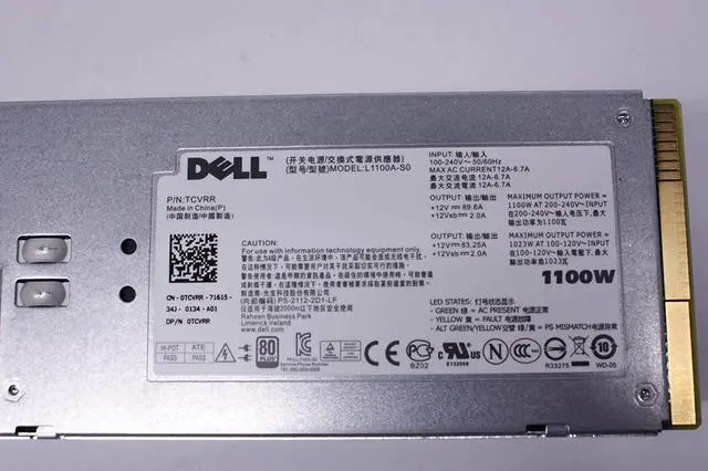 Alt view image 16 of 20 - Dell TCVRR 1100W Redundant Power Supply