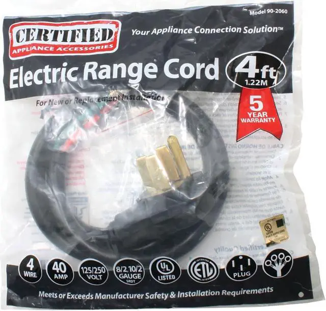 Alt view image 8 of 8 - PETRA 90-2060 4-Wire Range Cords - 40A Closed Eyelet 4-ft
