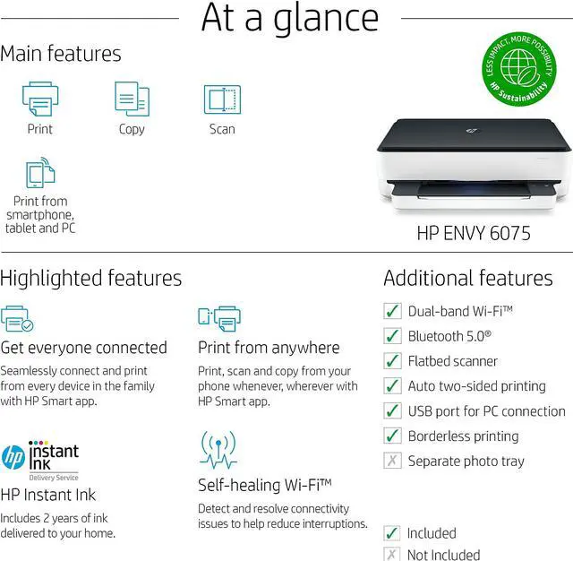 Alt view image 6 of 7 - HP ENVY 6075 Wireless All-in-One Printer, Includes 2 Years of Ink Delivered, Mobile Print, Scan & Copy (8QQ97A)