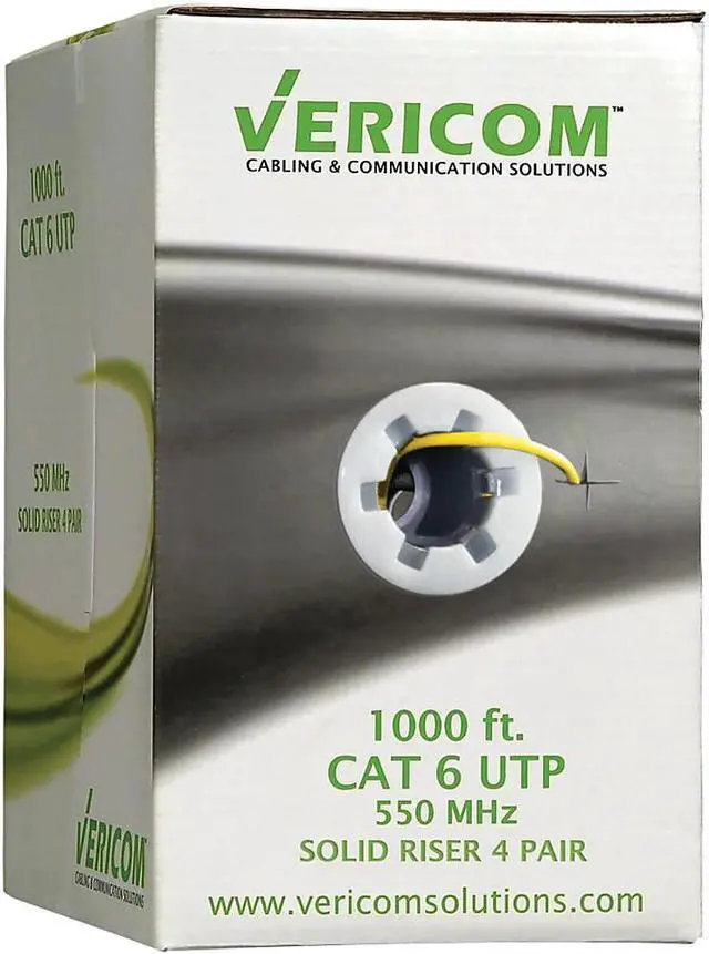 Alt view image 5 of 5 - VERICOM MBW6U-01445 CAT6 UTP Solid Riser CMR Cable, 1,000ft Pull Box ,Yellow
