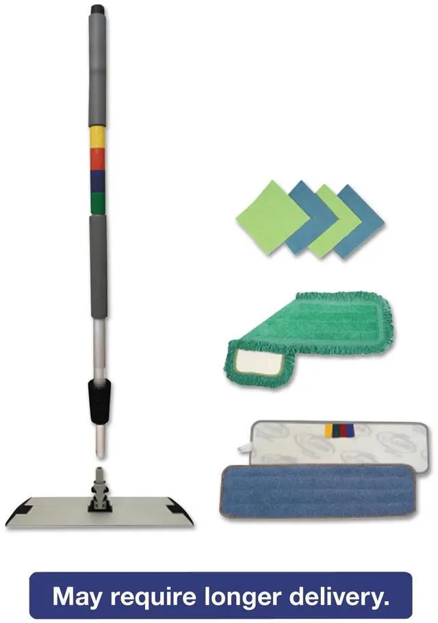 Alt view image 2 of 9 - Boardwalk Microfiber Cleaning Kit 18" Wide Blue/Green Head 35" to 60" BWKMFKIT
