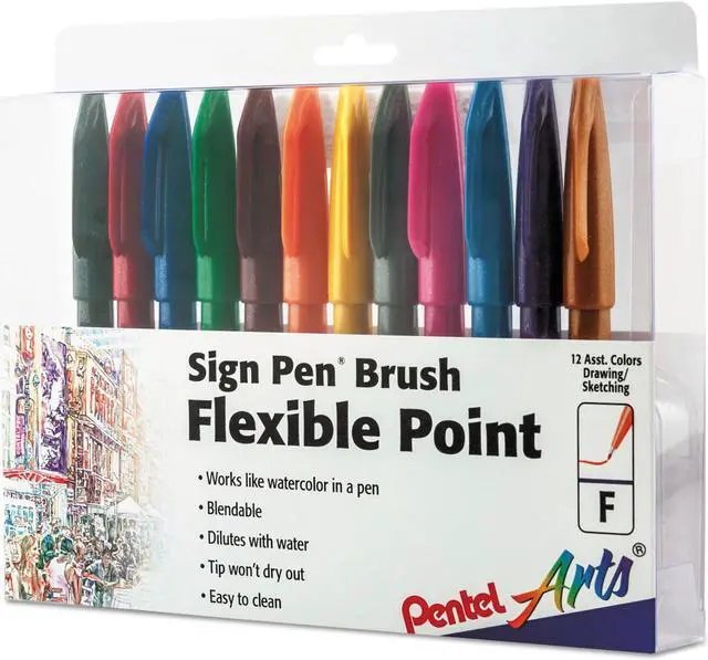 Alt view image 10 of 12 - Pentel Sign Pen Brush Flexible Point Marker Pen Assorted 12/Pack SES15CPC12