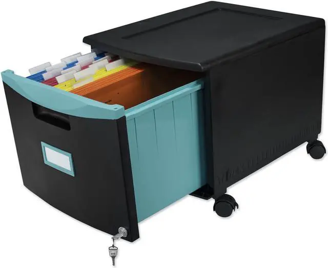 Alt view image 4 of 18 - Storex Single-Drawer Mobile Filing Cabinet 14.75wx18.25dx12.75h Black/Teal