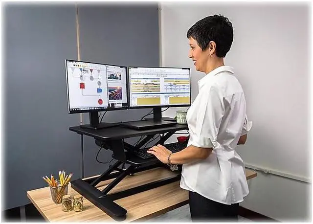 Alt view image 13 of 20 - Ergotech - FDM-E-DESK - Electric Sit Stand Desktop Converter Designed W/36 Upper Display Surfacea And Lo