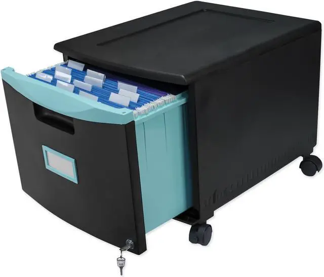 Alt view image 6 of 18 - Storex Single-Drawer Mobile Filing Cabinet 14.75wx18.25dx12.75h Black/Teal