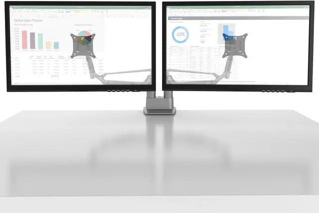 Alt view image 16 of 19 - Kanto DMS2000S Dual-Monitor Desktop Mount for 17-inch to 32-inch Displays - Silver