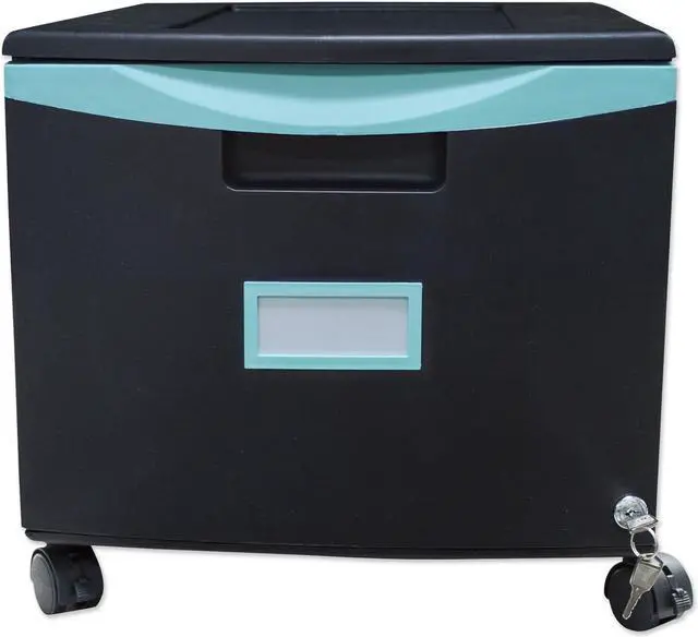Main image of Storex Single-Drawer Mobile Filing Cabinet 14.75wx18.25dx12.75h Black/Teal