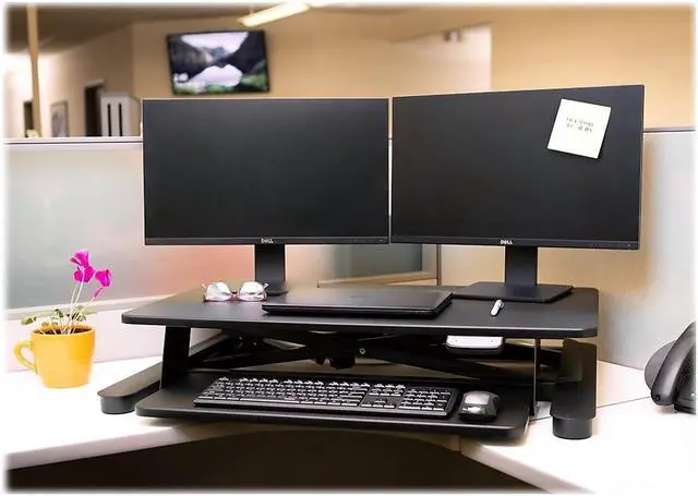 Alt view image 14 of 20 - Ergotech - FDM-E-DESK - Electric Sit Stand Desktop Converter Designed W/36 Upper Display Surfacea And Lo