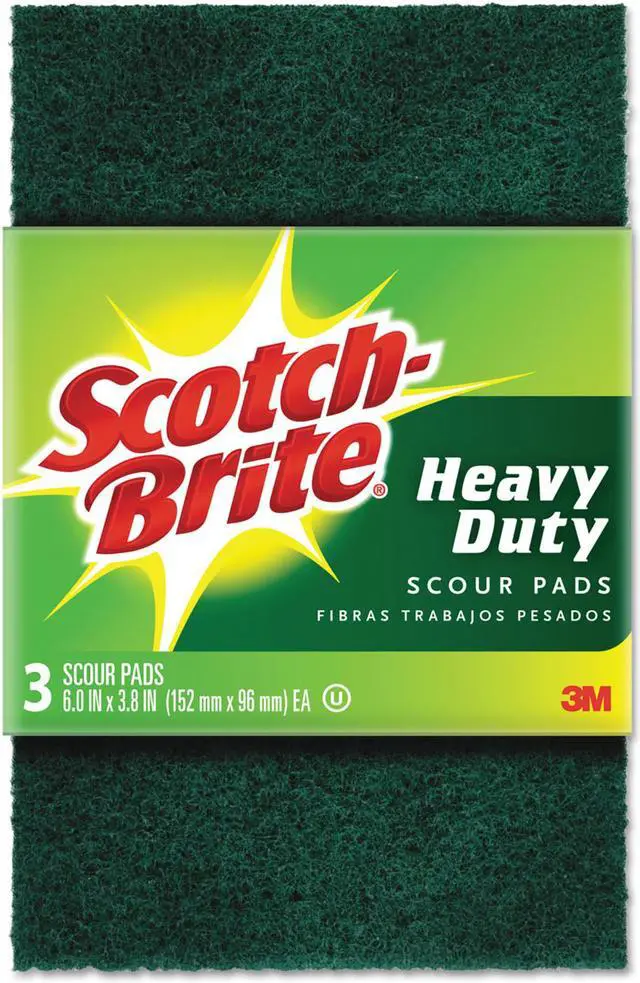 Alt view image 7 of 9 - Scotch-Brite Heavy-Duty Scour Pad 3.8w x 6"L Green 3/Pack 22310
