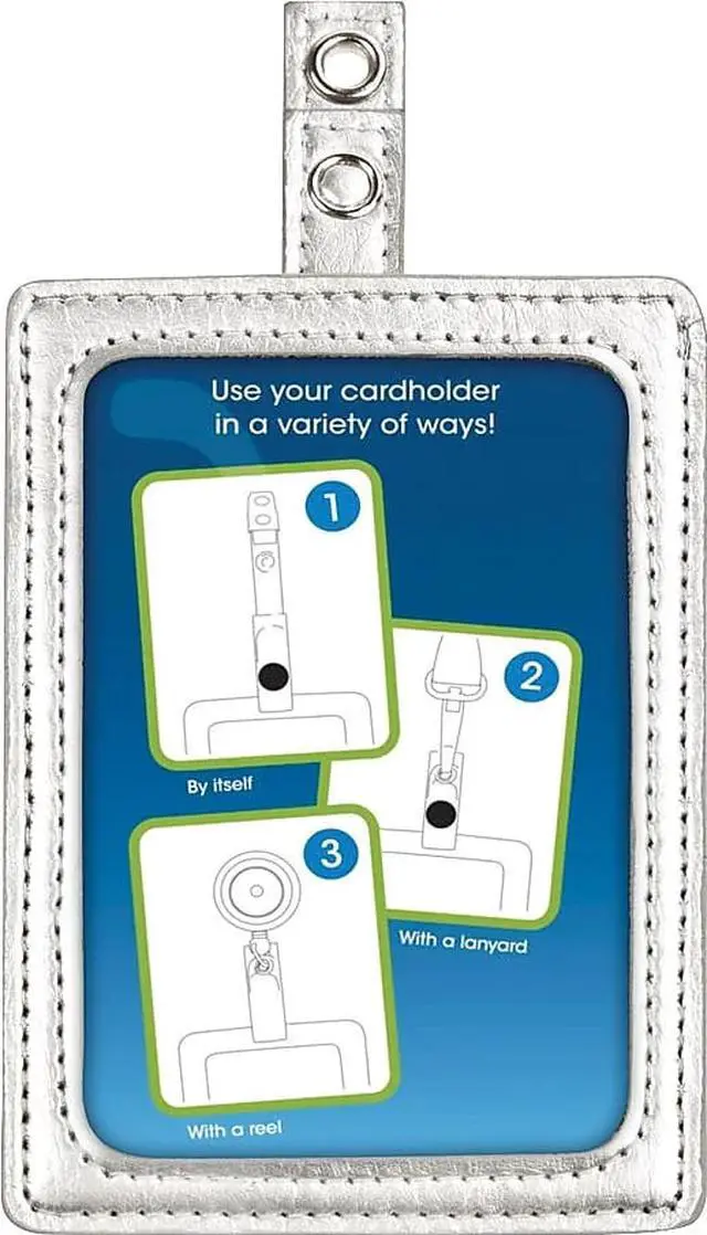 Alt view image 3 of 4 - MYID LEATHER ID BADGE HOLDER, VERTICAL/HORIZONTAL, 2.5 X 4, SILVER