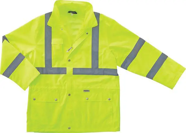 Alt view image 2 of 3 - Ergodyne 24325 GloWear 8365 Class 3 Hi-Vis Rain Jacket, Polyester - X-Large - Lime
