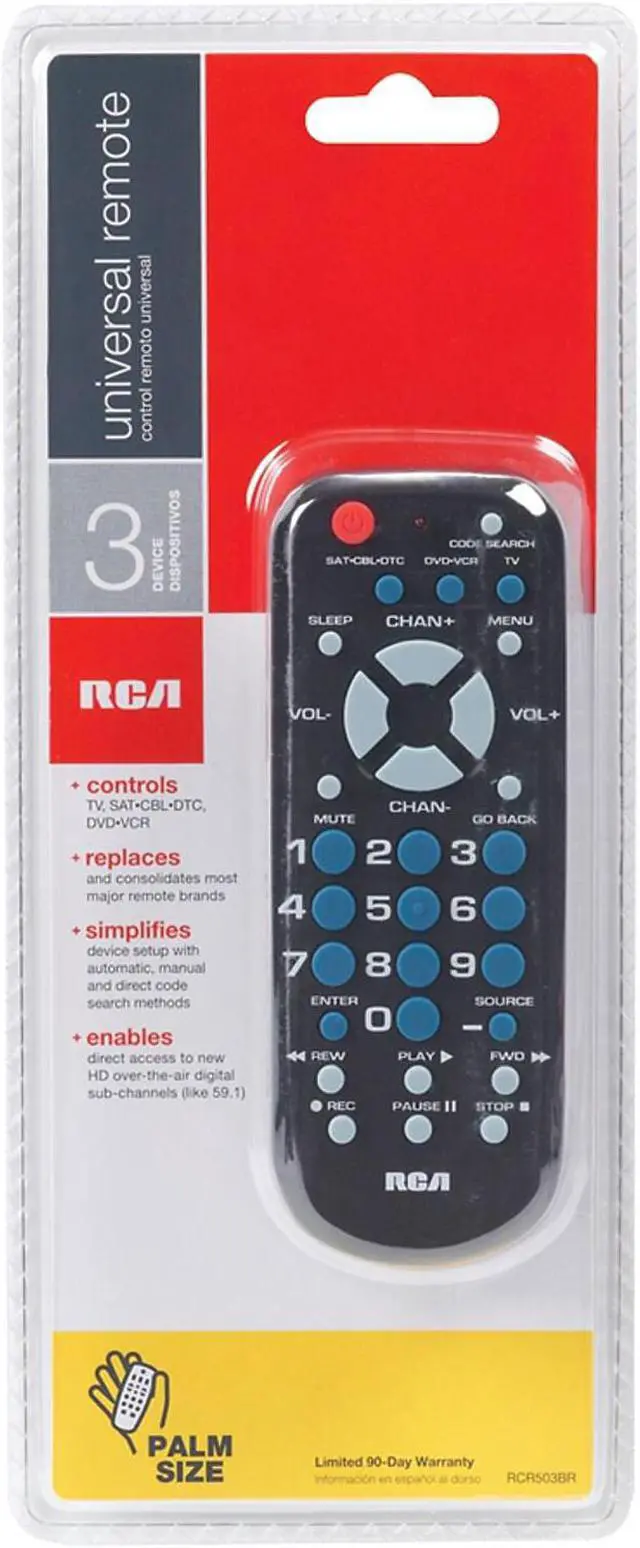Alt view image 6 of 7 - RCA RCR503BR 3-Device Palm-Sized Universal Remote