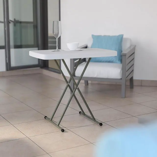 Alt view image 17 of 20 - 30 Inch Granite White Indoor/Outdoor Plastic Folding Table, Adjustable Height Commercial Grade Side Table, Laptop Table, TV Tray