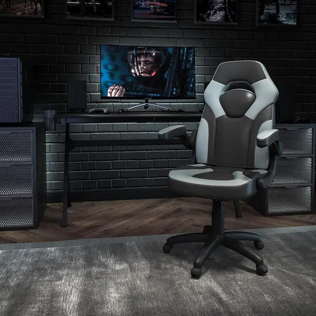 Alt view image 13 of 20 - X10 Gaming Chair Racing Office Ergonomic Computer PC Adjustable Swivel Chair with Flip-up Arms, Gray/Black LeatherSoft