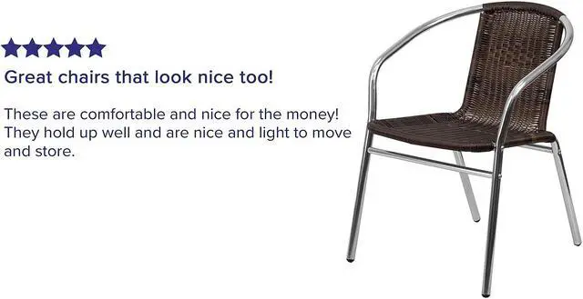 Alt view image 16 of 20 - Commercial Aluminum and Dark Brown Rattan Indoor-Outdoor Restaurant Stack Chair