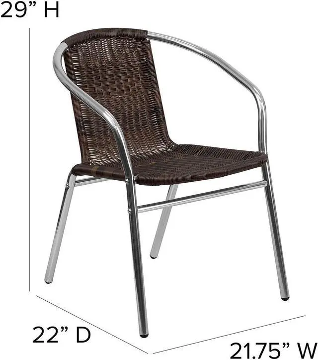 Alt view image 18 of 20 - Commercial Aluminum and Dark Brown Rattan Indoor-Outdoor Restaurant Stack Chair