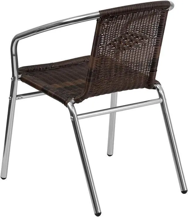 Alt view image 19 of 20 - Commercial Aluminum and Dark Brown Rattan Indoor-Outdoor Restaurant Stack Chair