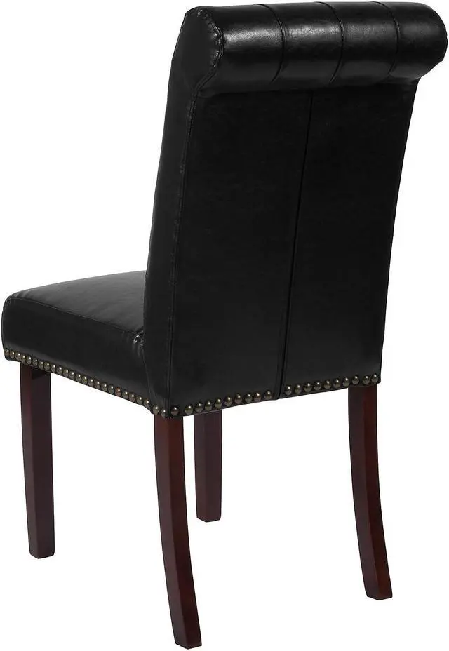 Alt view image 15 of 20 - HERCULES Series Black Leather Parsons Chair with Rolled Back, Accent Nail Trim and Walnut Finish